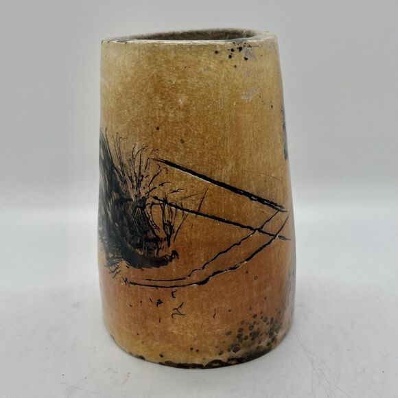 Vintage Signed Art Pottery Vase Vessel 4.5” Clay Bird Signed Rustic Primitive - Picture 6 of 8